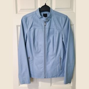 Faux leather moto jacket in light blue 💙